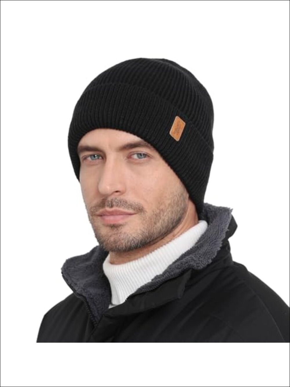 Merino Wool Fleece Lined Beanie Warm Winter Knit Hat